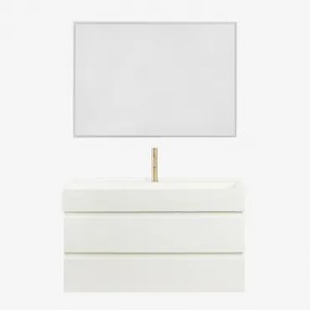 Zestaw Wiszących Mebli Łazienkowych Z Drewna I Forniru Jesionowego Zintegrowany Z Umywalką Ona Biała & Prostokątna - Sklum