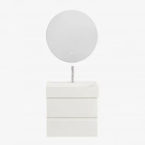 Zestaw Wiszących Mebli Łazienkowych Z Drewna I Forniru Jesionowego Zintegrowany Z Umywalką Ona Biała & Okrągła - Sklum