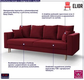 Bordowa welurowa sofa rozkładana Adia