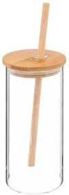 Słoik z bambusową pokrywką i słomką PALM 400 ml