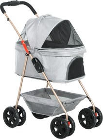 PawHut 3-w-1 Wózek Dla Zwierząt Domowych, Składany Wózek Dla Psów z 4 Kołami i Zdejmowaną Torbą Dla Psów i Kotów, Szary