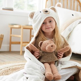 Brązowo-kremowy koc dziecięcy z kapturem z mikropluszu 90x125 cm Cosy Bear – Catherine Lansfield