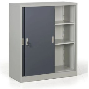 Metalowa szafa z przesuwnymi drzwiami, 2 półki, 1000 x 1200 x 450 mm, ciemnoszary