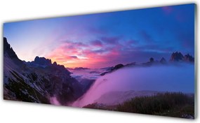 Panel Szklany do Kuchni Wschód Słońca w Zamglonych Szczytach