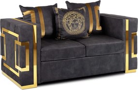 Sofa PALLAZO 2S Dwuosobowa Czarno/Złota Welurowa Nowoczesna Glamour