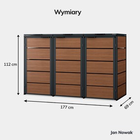 Zabudowa śmietnikowa 120L trzykomorowa, antracyt - orzech