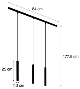 Nowoczesny system oświetlenia szynowego Slimline Keno z 3 czarnymi lampami wiszącymi 1-fazowymi Nowoczesny Oswietlenie wewnetrzne