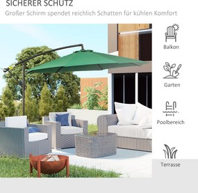 Outsunny parasol przeciwsłoneczny na wysięgniku z korbką ręczną odpinany zielony ochrona UV | Aosom PL