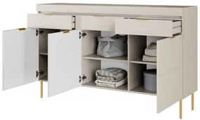 Komoda trzydrzwiowa Sentia 157 z trzema szufladami - kaszmir / złoty