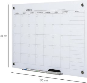 Vinsetto Tablica kalendarzowa ze szklanym klipsem i uchwytem na marker z gumką Biała 90x60 cm | Aosom PL