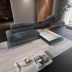 Masseno Narożnik VELISS z funkcją spania i pojemnikiem na pościel Rozkładana sofa do Salonu - Grafitowy, TILIA 90