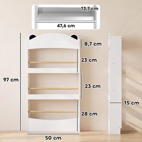 AIYAPLAY Regał na książki dla dzieci, montowany na ścianie regał dziecięcy z 4 poziomami, regał ścienny w kształcie misia, 50 x 15 x 97 cm Biały | Aosom PL