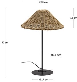 Czarno-naturalna lampa stołowa z rattanowym kloszem (wys. 50 cm) Urania – Kave Home