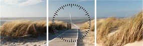 Obraz - Piaszczysta plaża na wyspie Langeoog, Niemcy (z zegarem) (90x30 cm)