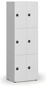 Drewniana szafka skrytkowa, 6 schowków, zamek RFID, szary/biały