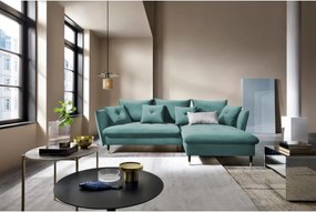 Narożnik GLAM Prawostronny z funkcją spania, zestaw z poduszkami wolnostojący tkanina RIVIERA 76 Miętowy DOMO HOME