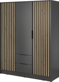Szafa otwierana 150 cm Fioro - trzydrzwiowa szafa z lamelami, 2 szuflady - grafit