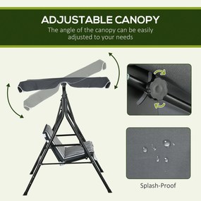 Outsunny Huśtawka Hollywood, Huśtawka Ogrodowa, 3-osobowa Ławka Huśtawka z Daszkiem, Stal, 172 x 110 x 153 cm, Szary+Biały