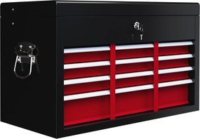 HOMCOM Skrzynka na Narzędzia, Zamykana, 3 Szuflady, Obudowa Stalowa, 60x26x34cm, Czerwony+Czarny