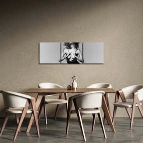 Obraz kobiety w czarnej sukience (z zegarem) (90x30 cm)