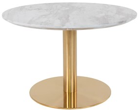 Okrągły stolik w biało-złotym kolorze z blatem w dekorze marmuru 70x70 cm Bolzano – House Nordic