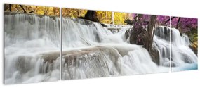 Obraz wodospadu Erawan w lesie (170x50 cm)