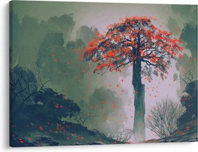 Obraz samotnego czerwonego drzewa (70x50 cm)