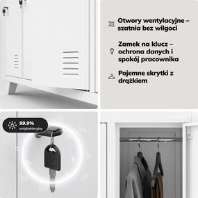 Szafa socjalna ubraniowa 10-drzwiowa biała, 1360x1720x450 mm: BARTEK