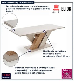 Nowoczesny stół rozkładany kaszmir + dąb S3-T34