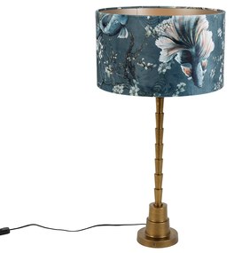 Lampa stołowa brązowa z aksamitnym abażurem w kształcie ryby 35cm - Pisos klasyczny/Antyczny Oswietlenie wewnetrzne