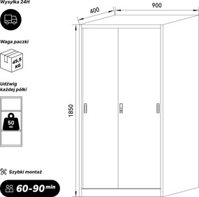 Szafa metalowa biurowa z drzwiami przesuwnymi antracytowo-czerwona, 900x1850x400 mm: KUBA