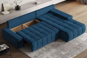 Masseno Narożnik ALESE z funkcją spania i pojemnikiem na pościel Narozniki L, Rozkładana sofa - Niebieski, MONOLITH 77