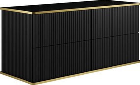 Szafka pod umywalkę wisząca prążkowana ze złotą obwódką - Czarny - 120 cm - KELIZA