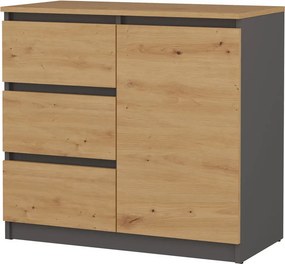 Komoda Z 3 Szufladami I Szafką Antracyt + Dąb Artisan P9-B26