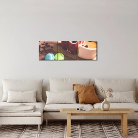 Obraz kawy i makaroników (z zegarem) (90x30 cm)
