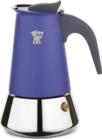 Włoski ekspres do kawy Pezzetti SteelExpress 2 filiżanki ze stali nierdzewnej niebieski indygo na wszystkie rodzaje kuchenek, w tym indukcyjne