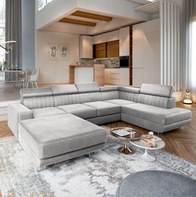 Masseno Narożnik SIENA z funkcją spania i pojemnikiem na pościel Narozniki U, Rozkładana sofa - Jasnoszary, MONOLITH 84