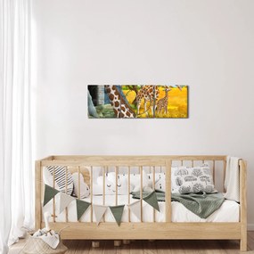 Obraz - Rodzina żyraf (z zegarem) (90x30 cm)