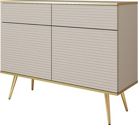 Komoda w stylu glamour w kolorze beżowym z nóżkami złotymi, 107 x 85 x 39