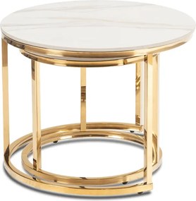 Zestaw Stolików Kawowych MILANO 45 cm/60 cm Biały Marmur/Złoty Glamour