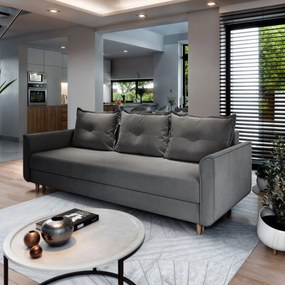 Masseno Sofa NAPOL z funkcją spania i pojemnikiem na pościel, Rozkładana sofa - Szary, PAROS 06