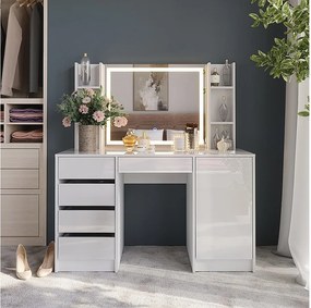 Stół toaletowy biały/biały wysoki połysk 128.2x50.1x76 sherry