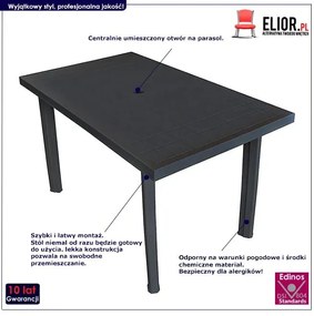 Antracytowy stół ogrodowy z otworem na parasol - Modero 2X