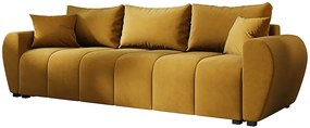 Musztardowa sofa welurowa z pojemnikiem N4-W06