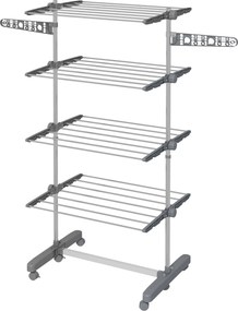 HOMCOM Stojak do prania, suszarka 5 poziomów, składany, system One-Click, 142 cm x 55 cm x 172 cm, Szary + Srebrny | Aosom PL