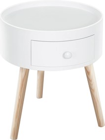 HOMCOM Stolik kawowy z szufladą, okrągły stolik pomocniczy, stolik do salonu, sypialni, wytrzymały do 50 kg, kolor biały, 38 x 38 x 45 cm