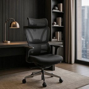 Fotel Biurowy Ergonomiczny Obrotowy z Podnóżkiem DELSIN Czarny