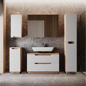 Zestaw mebli łazienkowych dąb/białe paski 99.4x32x62.5 lotta