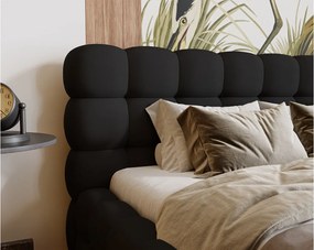 Emporius Parlas Bis łóżko 140x200 z pojemnikiem, łóżko tapicerowane do sypialni - gruba pianka, stelaż, tkanina aksamitna, czarny (Amor Velvet 4322)