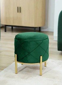 Okrągła pufa na złotych nóżkach butelkowa zieleń H4-E39
